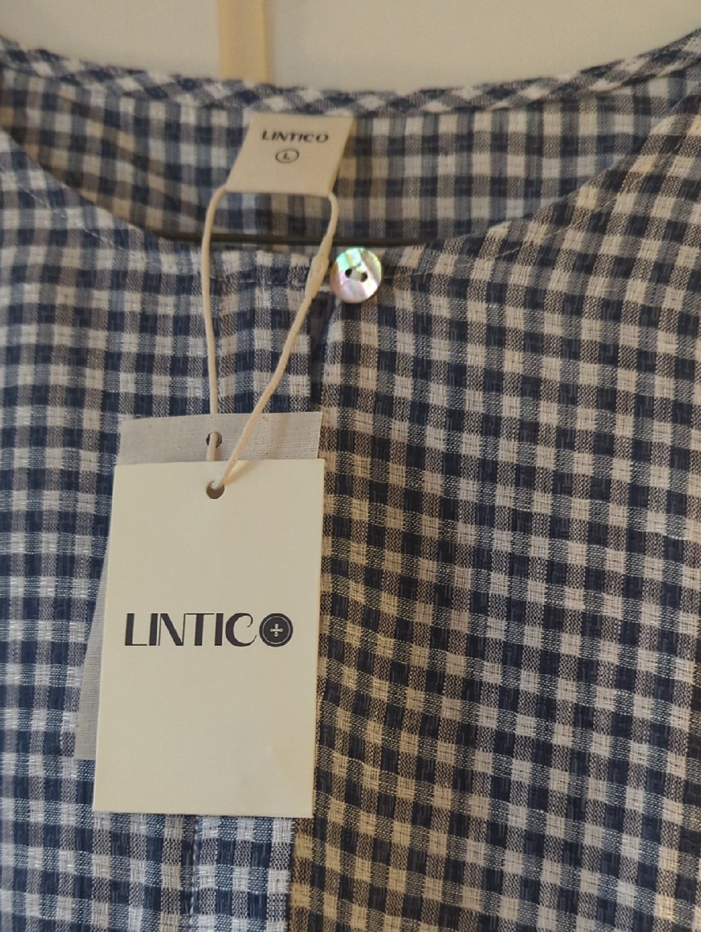 NWT LINTICO Linen Check Long Sleeve Midi Dress - Picture 5 of 7